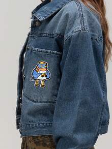 1pc Cute Blue Bird Embroidered Patch, Cartoon Bird With Scarf And Hat Badge, Healing Animal Iron-On Applique, Suitable For Jacket, Bag, DIY Clothing Decoration - Multicolor - View 3