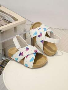 Kids Fashion Versatile Casual Sandals, Girls Soft Bottom Comfortable Printed Cute Hook And Loop Sandals, Toddler Walking Shoes - White - View 3