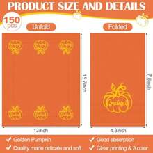 D150 Pieces Halloween Guest Disposable Napkins 15.7 X 13'' Pumpkin Paper Hand Towel Napkins Folded Dinner Serviettes Guest Towels For Fall Halloween Thanksgiving Bathroom Dinner Plies - 紅橙綠 - 查看 2