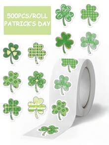 500Pcs St. Patrick's Day Green Lucky Clover Stickers Roll Decals 10 Unique Designs Shamrock Decorative Reward Seal Sticker Waterproof Self-Adhesive No Residue For Envelope Journal Decor Party Supplies Classroom Rewards Holiday Crafts Gift Packaging For Kids Adults Christian - Pink - View 3
