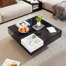 Coffee Table, Highlighted Living Room Table, Side Table With Removable Storage Box, White And Black Block, 72 * 72 * 30 Cm - Black - View 3