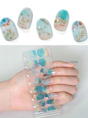 Semi-Cured Gel Nail Stickers, Ocean Day Gel Nail Stickers, Marble Texture Gel Nail Stickers, Gold Star Gel Nail Stickers, Full Coverage Gel Nail Stickers. The Gel Nail Stickers Have Strong Adhesiveness, Are Not Easy To Peel Off, Have A Soft Texture, Stronger Adhesiveness, And Are Waterproof.
