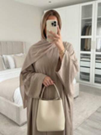 Women's Long Sleeve Open Front Robe, Loose Woven Fabric Robe With Raglan Sleeves And Pockets, Slightly Stretchy Robe