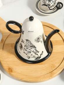 1 Set French Ink Painting Style Ceramic Tea Set, 1 Teapot 4 Cups & Saucers, High-End, Suitable For Home Use, Gatherings, Housewarming, Gift - Multicolor - View 4