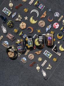 复古魔法风格美甲贴纸，采用浮雕纹理设计，神秘魔法风格，包含黑猫、星星和蝴蝶等元素，适合个人DIY和美甲沙龙使用。 - 彩色 - 查看 3