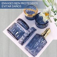 Bathroom Accessories Set, 5Pcs Bathroom Soap Dispenser Set, Glass Bathroom Accessories With Glass Soap Dispenser, Soap Dish, Toothbrush Holder, Tumbler, Cotton Swab Jar | Complete Bathroom Suite - Wedding Or Home Upgrade Gift Set - 藍色 - 查看 4