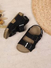 1 Pair Children Buckle Design PU Non-Slip Soft Bottom Open Toe Retro Sandals, Suitable For Summer - Black - View 6