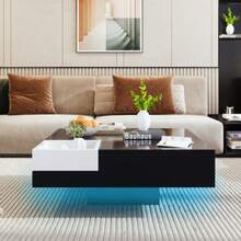 Coffee Table, Highlighted Living Room Table, Side Table With Removable Storage Box, White And Black Block, 72 * 72 * 30 Cm - Black - View 6