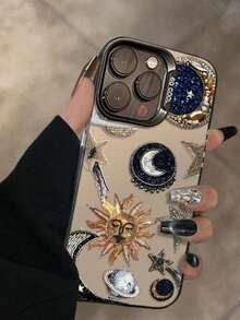 1个抽象日月图案手机壳，兼容 17 Pro、11、12、13、14、15、16、17、16 Pro Max、7、8 Plus、XR、XS，防震保护壳 - 彩色 - 查看 4