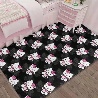  1 Pieza Alfombra de Navidad con diseño de árbol de Navidad morado de Hello Kitty de Sanrio, lavable a máquina, antideslizante, de material de poliéster, regalo de Navidad para la entrada, sala de estar, dormitorio, cocina, baño, lavandería - Decoración navideña