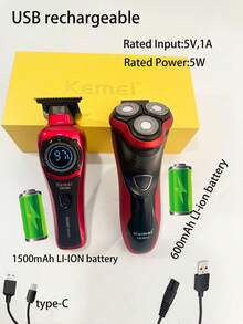 Kemei Electric Hair Clipper + Electric Shaver Set, KM-999 DLC T-Blade Zero Gap Hair Trimmer And 3D Electric Shaver, Wet & Dry For Men, Shave & Head Shave, USB Rechargeable Electric Shaver KM-9013, New Year Men's Personal Care Set - Burgundy - View 4