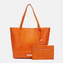 Women's Shoulder Bag European And American Style Crocodile Print Tote Bag Blue Large Capacity Commuter Tote Bag With Coin Purse Blue Crocodile Leather Tote Bag Large-Capacity Mother-In-Law Bag Fashionable And Versatile Handbag - 橘色 - 查看 8