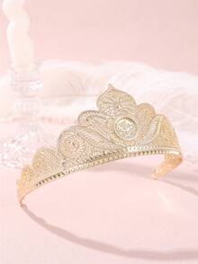 1 件复古合金宫廷风格镂空花冠，适合女士、派对婚礼新娘头饰万圣节 - 皇冠 - 查看 11