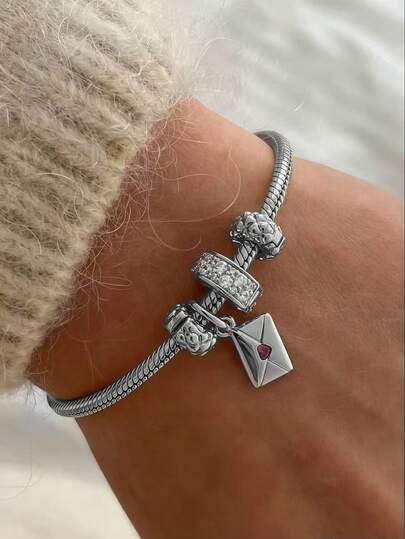 1pc European & American Fashion Silver Snake Bone Chain Bracelet With Cubic Zirconia Beaded Pendant, Suitable For Women's Daily Wear, Dates, Parties, Holiday Gifts