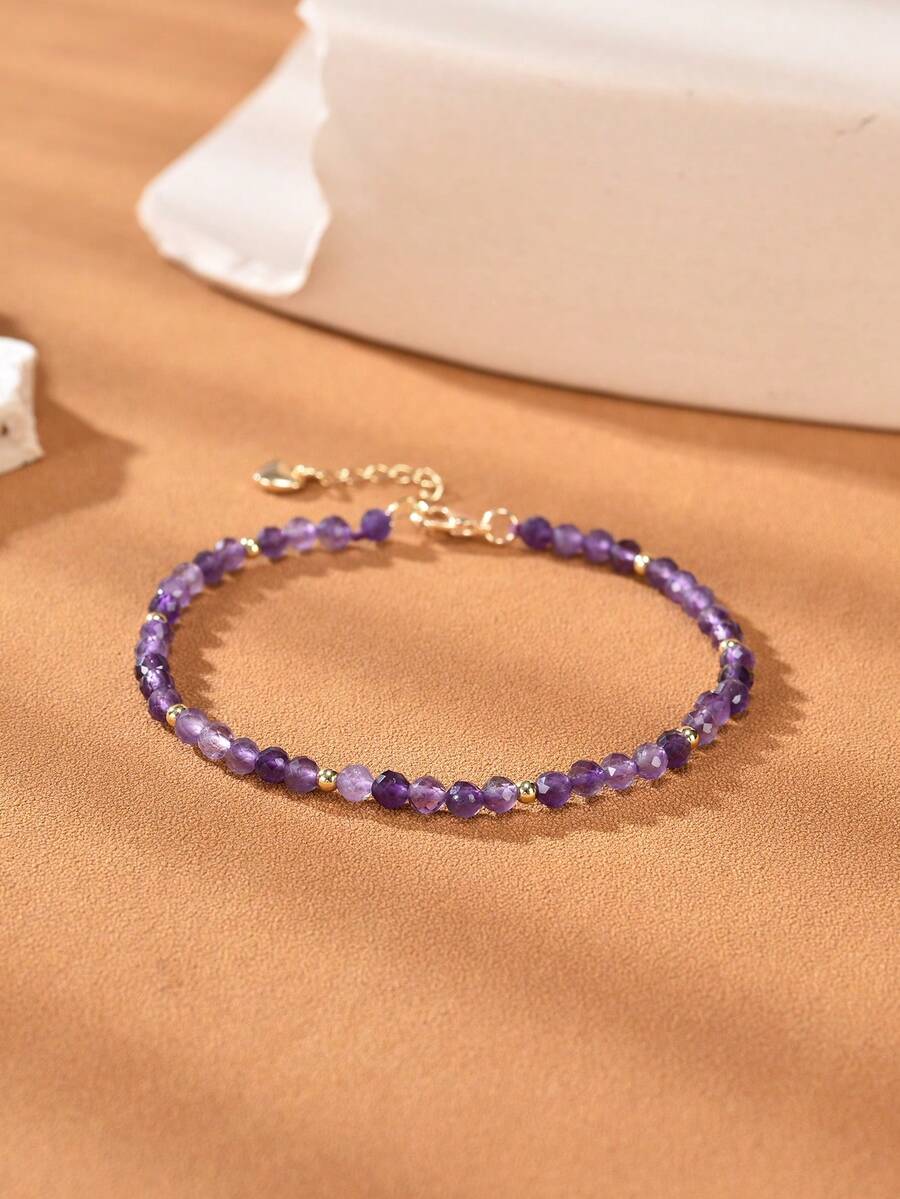1pc 18K Gold Plated Natural Amethyst Faceted Bead Women Bracelet - Amethyst - View 1