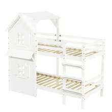 Children's Bunk Bed With Attractive Windows And Roof, Side Safety Rails, Three-Step Straight Ladder, Stable Slatted Bed Bases, Pine + MDF + Plywood, White, 90*200 Cm - White + Solid Wood + Medium-density Fiberboard - View 4
