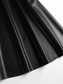 EARO Falda mini de cuero PU con hebilla metálica de diseño versátil, elegante y casual para mujer que estiliza la figura - Negro - Ver 8