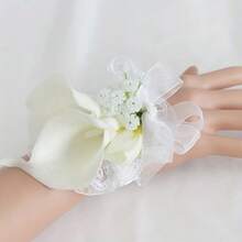 White Wrist Corsage And Boutonniere Set, Calla Lily Corsage Hand For Women, Boutonniere For Men Wedding Flowers Accessories Prom Decor Party Suit Decoration - White - View 14