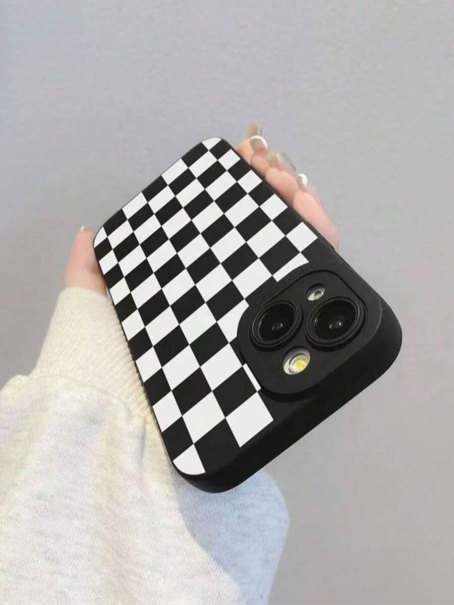 Checkerboard Phone Case, Checkerboard Phone Case, 360 Degree Protection, Lens Protection, Matte TPU Frosted Phone Case Compatible With IPhone & Galaxy, 16, 16 Pro Max, 16 Pro, 16 Plus, Phone Case, Case 17 Pro Max, Covers, Cute Phone Case - Black and White - View 1