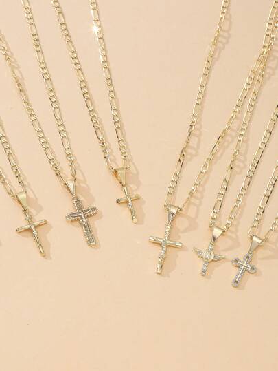 1pc 14K Gold Plated 3A Cubic Zirconia Cross Pendant Necklace, Unisex Casual Jewelry Suitable For Daily Wear, Work, Gift