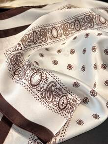 1 Piece Women's 70cm Square Scarf With Silk Paisley Floral Print, Versatile Scarf, Hair Accessory, Fashionable Dress Scarf - 米色 - 查看 5