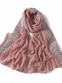 1 pieza Accesorio de velo de mujer con abaya de patchwork de encaje bordado de gasa - Negro - Ver 8