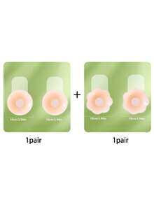 2 件/套硅胶提拉式肤色隐形乳房花瓣，适用于小胸部的聚拢和乳沟增强器，乳头盖胸垫和肩带固定器，适用于婚纱、派对、情人节 - 杏色 - 查看 12