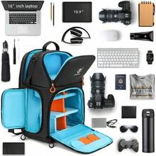 JINNUOLANG Kamera Rucksack, geeignet für Canon, Nikon, DSLR & Systemkameras, wasserbeständig & strapazierfähiger Fotorucksack - Einheitsgröße - Übersicht 5