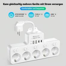 HITRENDS 9合1高功率电源插座，5个交流电源插座+2个USB-C接口+2个USB-A接口，独立开关，壁挂式安装，儿童安全锁，智能子控制功能，旅行和居家必备