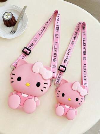 Sanrio Hello Kitty Girls Pink Cute Cartoon Crossbody Coin Purse Shoulder Bag (Suitable As Back To School Gift)