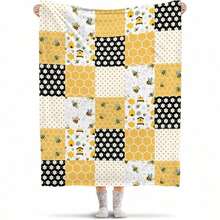 1pc Cozy Bee-Themed Flannel Blanket - Soft Dual-Sided Honeycomb & Bees Pattern With Cartoon Bees, Honey Pots & Floral Motifs In Yellow, Black, White - All-Season Bedspread For Sofa, Bed, Camping - Ideal Gift For Women, Durable Machine-Washable Flannel - 彩色 - 查看 2