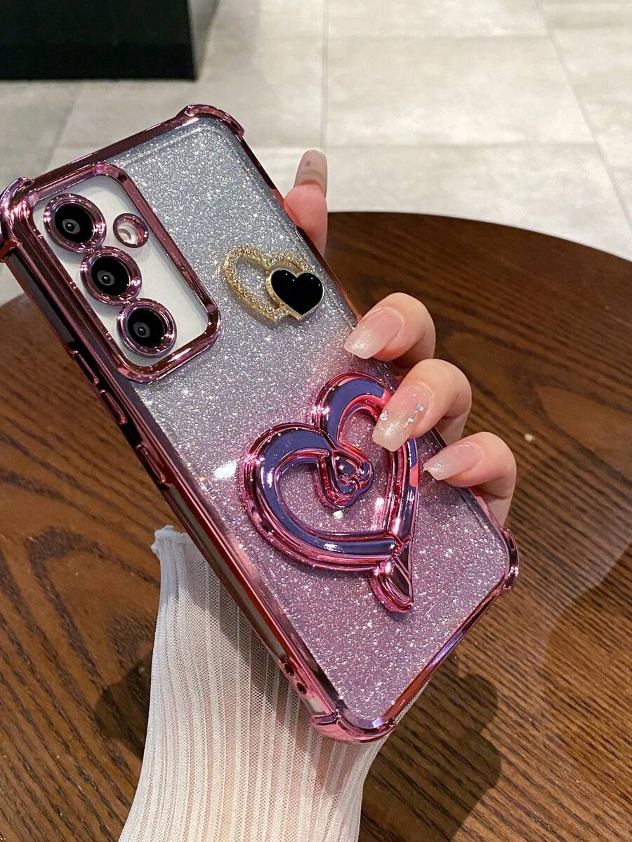 （心形支架）电镀磁性防摔透明手机壳，适用于三星 Galaxy A123456789987654321 45G，也适用于 S25/S24/S23/S22 系列、A 系列、Moto、Pixel 等机型。 - 粉色 - 查看 1