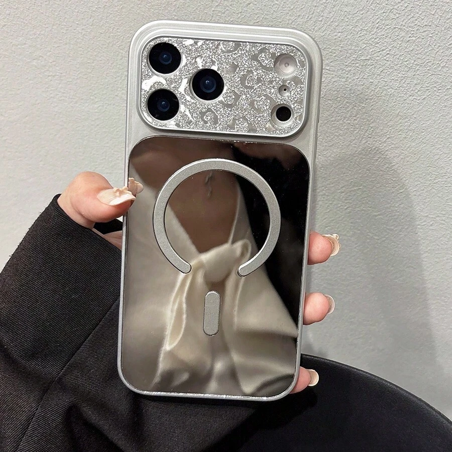 闪亮钻石镜面手机壳，兼容无线充电 - 銀色 - 查看 1