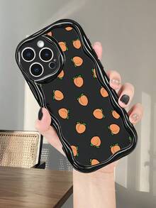 Funda para teléfono con estampado de mini melocotón, accesorio de moda, diseño único y colorido, ideal para amantes de la comida, ideal para la temporada. Compatible con iPhone 16ProMax/16E/16Pro/16Plus/16/15ProMax/15Pro/15Plus/15/14ProMax/14Pro/14Plus/14/13ProMax/13Pro/13/13Mini/12ProMax/12Pro/12/12Mini/11ProMax/11Pro/11/XSMAX/XR/X/XS - Negro - Ver 4