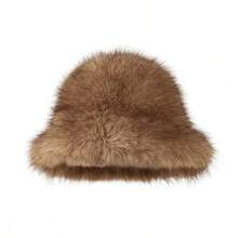 Women's Plush Gradient Faux Fur Bucket Hat, Thick Warm Fluffy Faux Fox Fur Luxury Panama Bucket Hat For Winter - Multicolor - View 3