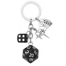 1 pieza Llavero con dados, colgante de llavero con estrella de cuatro puntas para mujeres y hombres, soporte para llaves de coche, colgante para bolso, dijes para joyería DIY, regalos - Negro - Ver 1