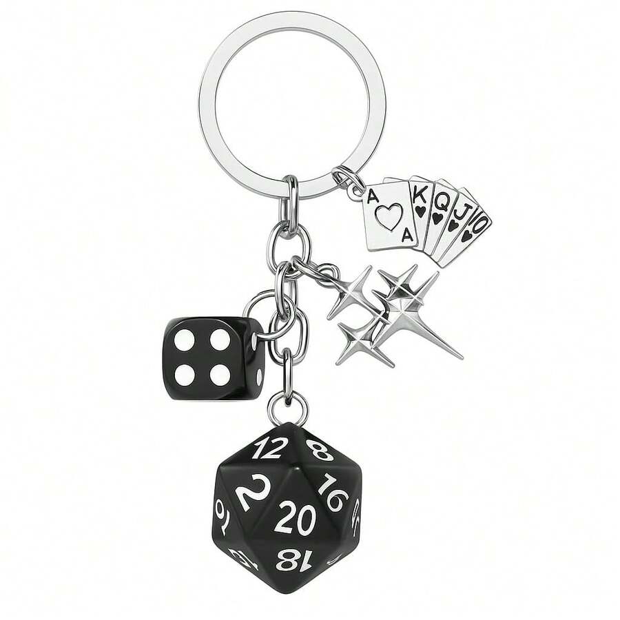 1 pieza Llavero con dados, colgante de llavero con estrella de cuatro puntas para mujeres y hombres, soporte para llaves de coche, colgante para bolso, dijes para joyería DIY, regalos - Negro - Ver 1