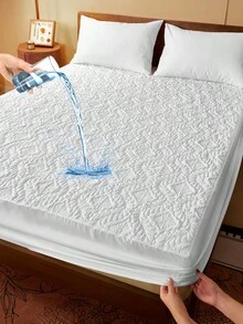 1pc Waterproof Fitted Sheet, Bedding, Skin-Friendly Mattress Cover, Soft And Comfortable Bedding For Bedroom, White Fitted Sheet, Room Decor, Winter Decor, Christmas Decor, Waterproof Mattress Protector, Noiseless Bed Protector, Breathable Bed Sheet Cover, Mattress Cover Machine Washable, Christmas Gift - trắng - Xem 9