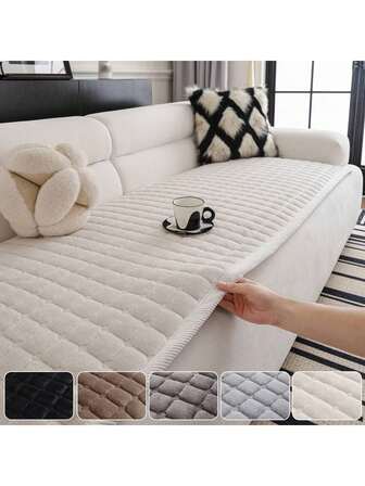 1 pieza Funda de cojín de sofá de peluche hecha a mano - Gruesa y suave/Marrón, lavable a máquina, antideslizante, apta para mascotas, para todas las estaciones, se ajusta a sofás seccionales, sofás de dos plazas, sillones, con volantes y diseño acolchado, para decoración de sala de estar, dormitorio, oficina