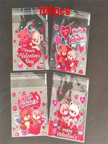 25/50/100pcs Valentine's Day Self-Adhesive Red Bear & Cute Little Bear Print Transparent Packaging Bags/Reticule/ - No-Seal Opening/ Closure, Gift Wrap For Parties, Birthdays, Valentines - Bulk Bundle - Multicolor - View 15