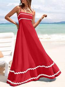 PRETTYGARDEN Women's Summer Flowy Maxi Dress Vestidos Casual Sleeveless Strap Ruffle Wedding Guest Graduation Beach Party Travel Vacation Long White Dresses - 酒紅色 - 查看 1