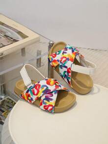 Kids Fashion Versatile Casual Sandals, Girls Soft Bottom Comfortable Painted Cute Hook And Loop Sandals, Toddler Walking Shoes - White - View 4