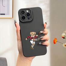 Estuche protector para  con un diseño creativo de oso pequeño de rugby, impreso con UV y acabado mate, que ofrece protección total 360 ° . Compatible con varios modelos de teléfonos inteligentes, incluyendo  11, 12, 13, 14, 15, 16, 17,  Pro Max, XR, X/XS, 7, 8 Plus, SE, Mini y más. - Negro - Ver 4
