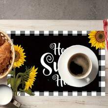 4/6pcs, Table Pads, Buffalo Plaid Design Sunflower Printed Placemats, Geometric Pattern Table Mats With Heat-Resistant Dining Mat Set For Outdoor, Home Gathering & Kitchen Dining Parties - Multicolor - View 4