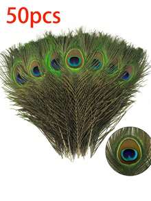 50根手工仿真孔雀羽毛，适合DIY手工、花瓶填充、优雅家居装饰、派对及婚礼装饰、节日工艺品 | 经典设计 | 手工细节，孔雀主题家居装饰，房间装饰，情人节、DIY手工、花瓶填充、派对及婚礼装饰，送给朋友的最佳礼物 - 彩色 - 查看 9