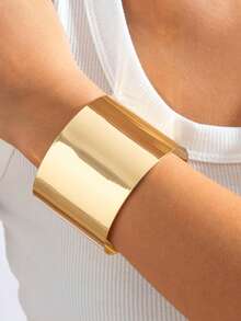 1pc Minimalist Chic Metal Open Cuff Bracelet With Large Smooth Geometric Design, Suitable For Daily Wear, Casual, Party, Gift - 27805-g-eP - View 1