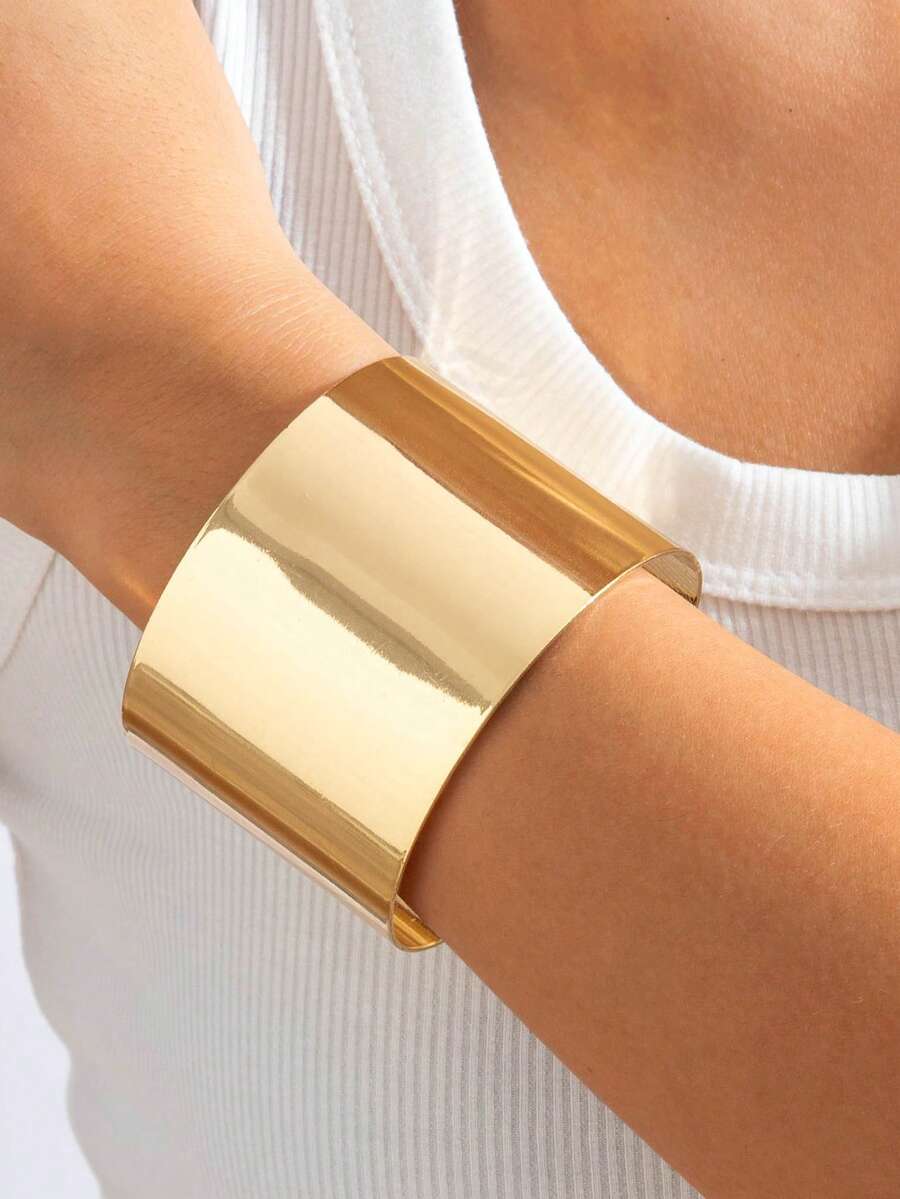 1pc Minimalist Chic Metal Open Cuff Bracelet With Large Smooth Geometric Design, Suitable For Daily Wear, Casual, Party, Gift - 27805-g-eP - View 1