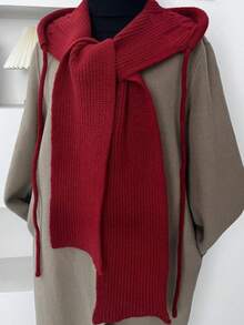 1pc Women's Solid Color Drawstring Knit Scarf Hat, Fashionable Autumn/Winter Warm Thick Layerable Knit Hat Scarf Combo, Simple & Elegant For Daily Commute Valentines Gift