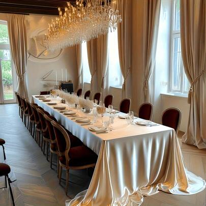 1 pieza Champán Real - Similar a Satén de Poliéster Mantel | Mantel rectangular elegante y resistente a las arrugas tejido | Adecuado para bodas, cumpleaños, fiestas, vacaciones y eventos especiales | Decoración de mesa de lujo para comedor | Tela de textura suave