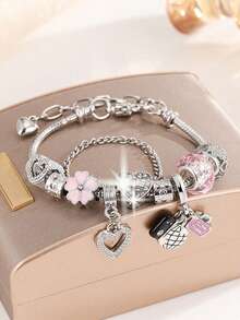 1pc Artisanal Fashion Multi-Color Hollow Heart Star Plane Pink Eiffel Tower Clay Postcard, DIY Snake Bone Chain, Bracelet & Wristband - Rose Gold - View 5